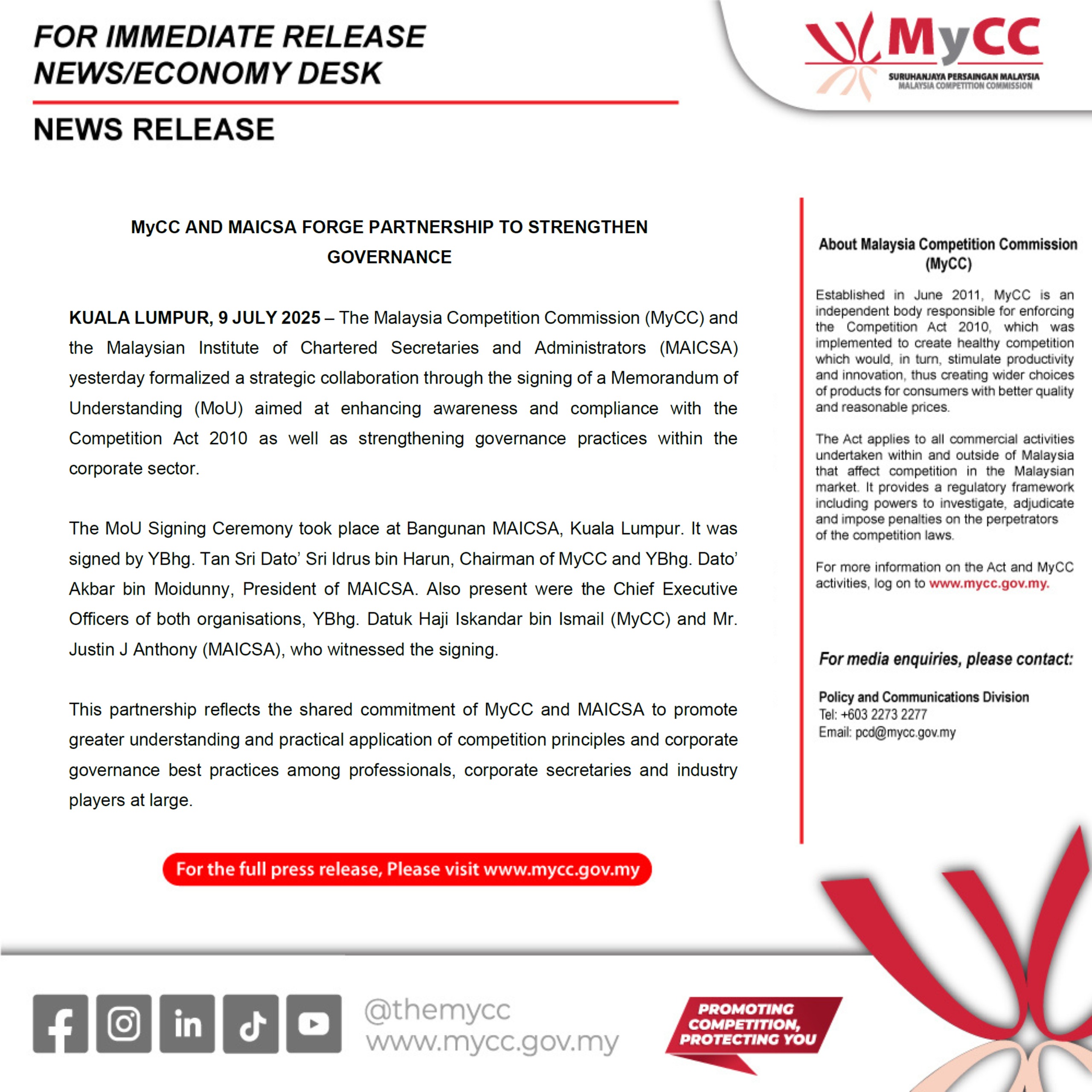 MyCC and MAICSA Partnership